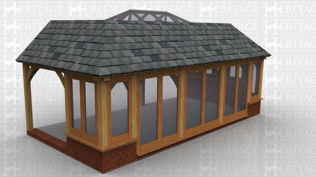 A glazed oak framed extension with flat top to roof to avoid first floor wndows and an oak glazed lantern for extra light.