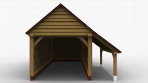 Single oak garage with logstore down part of one side.