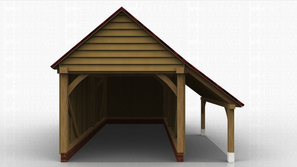 Single oak garage with logstore down part of one side.