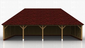 4 bay open fronted garage block with hipped ends.
