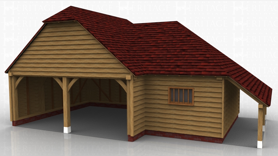 2 bay oak garage with seperate store accessed from inside garage. Logstore on right hand side.