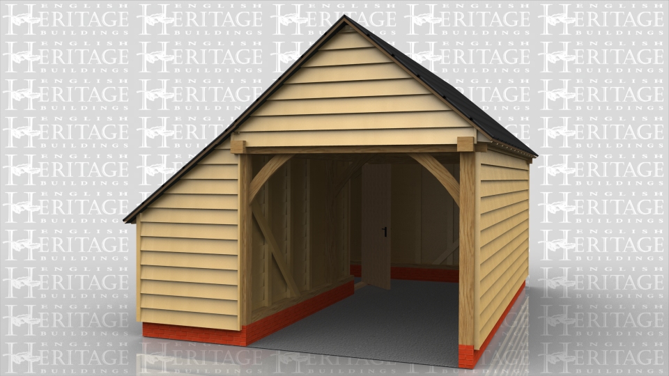 1 bay garage with catslide on side to form a store accessed by a single door.