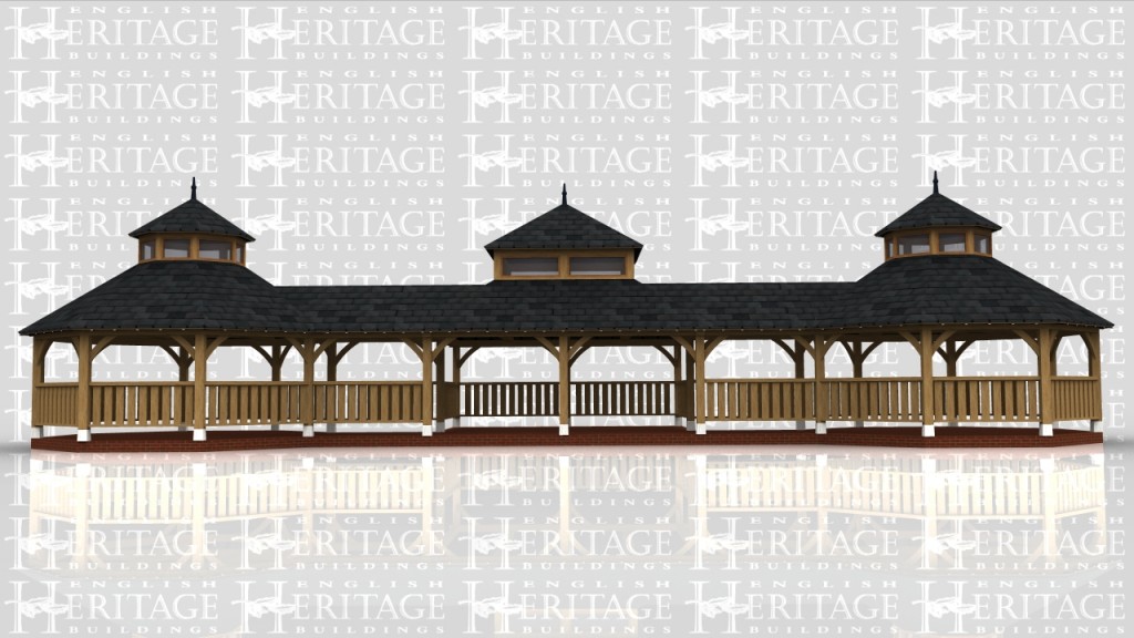 An oak frame based on a Japanese pagoda  type design to replace an existing one that was falling down.