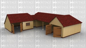 An 'L' shaped garage complex that offers 2 seperate enclosed garage bays, one with workshop space as well. Both are enclosed using garage doors. There are 2 open carport spaces and a seperate workshop / store with a single door for access.