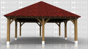 This oak framed car port has two bays and is open on all sides.