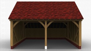 This oak framed garage has two open bays and an enclosed store to the rear.