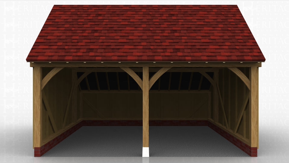 This oak framed garage has two open bays and an enclosed store to the rear.