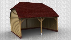 This oak framed garage has two bays that are both open to the front.