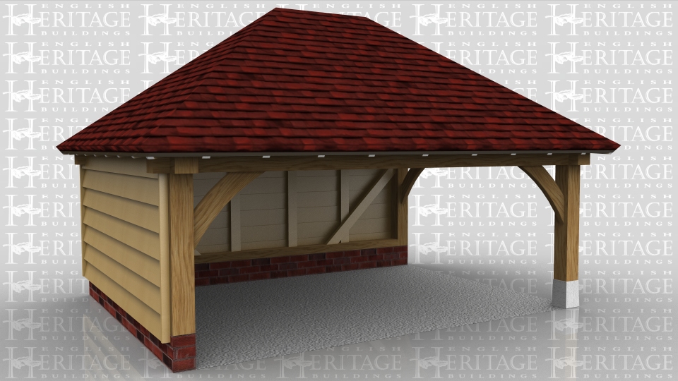 An open oak framed building for a car or covered storage. It could also be used to site a hot tub or for sheltered outdoor entertainment.