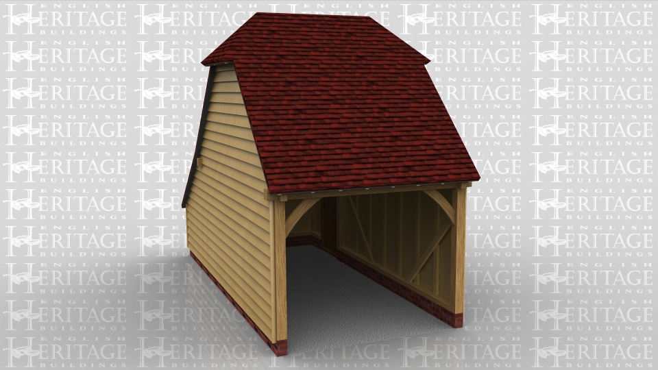 This oak framed garage has one open bay, and an enclosed store to the rear. There is a single door to the right hand side for access.