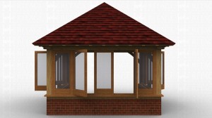 This oak framed home extension is designed to be attached to an existing building at the rear. The home extension is a single bay with fully glazed sides to the left, right and front.