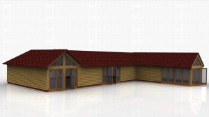 This oak framed complex is formed of three different frames. The first frame is formed of a three bay garden room with a glazed gable on the left side and a set of full length opening garden room windows. Attached to this frame is a three bay home leisure building with a set of opening garden room windows to the front. The third frame is a six bay home leisure building with full length glazing to the front of two bays and a glazed gable to the right end and full length opening garden room windows.