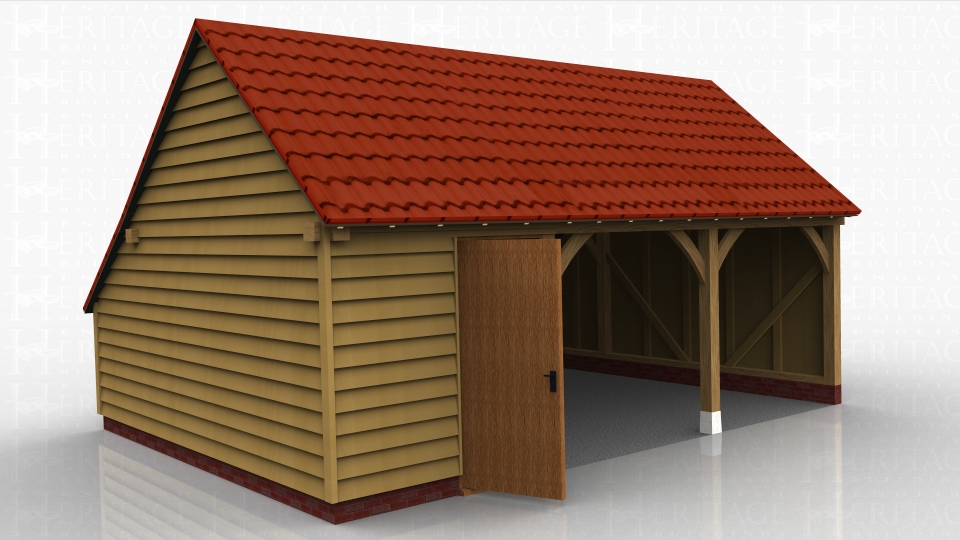 This oak framed garage is formed of three bays, one enclosed and two open. The enclosed bay is accessed by a single door to the front and can be used for storage. There is also an enclosed store to the rear of the building.