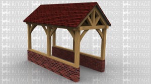 This is a Lych-Gate used as an entrance, usually to a church. It has open sides and sits on a dwarf brick wall. There are feature trusses at each end and the sides are open showing the curved knee braces.