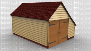 This is a single bay garage with a store on the side. It has garage doors on the front and a solid single door on the rear.