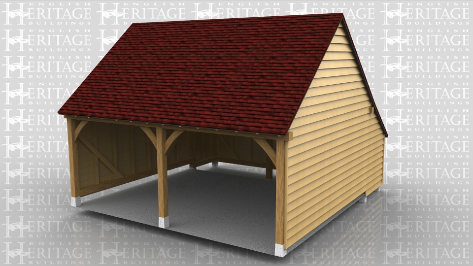 This 2 bay garage with gable ends and rear catslide is built on staddle stones instead of brickwork and is stepped down at the rear because of the sloping ground.