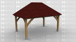 This is a totally open gazebo used as a covered sitting area in the garden. The roof has hipped ends.