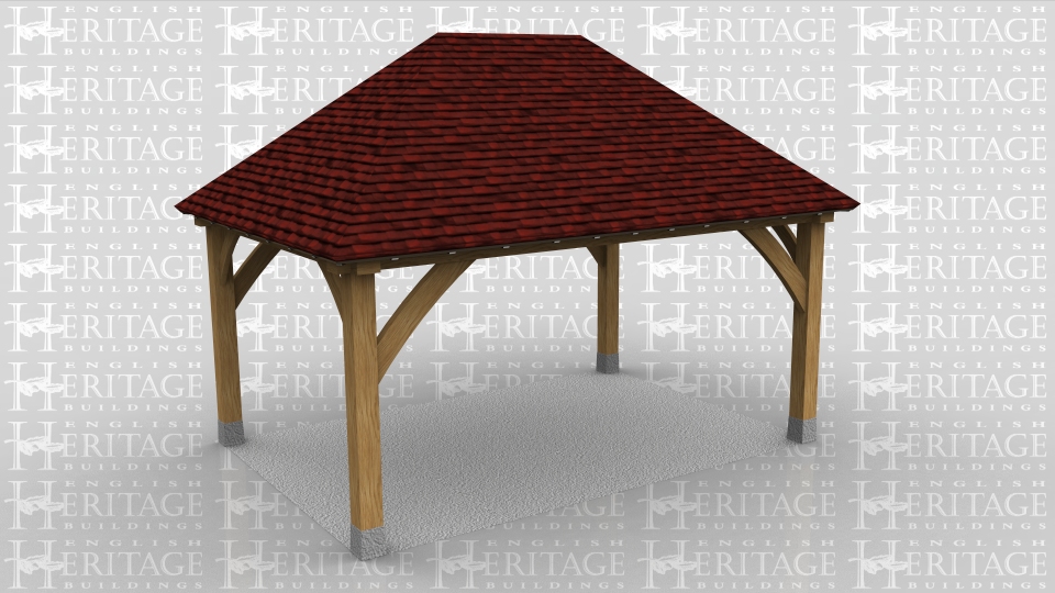 This is a totally open gazebo used as a covered sitting area in the garden. The roof has hipped ends.