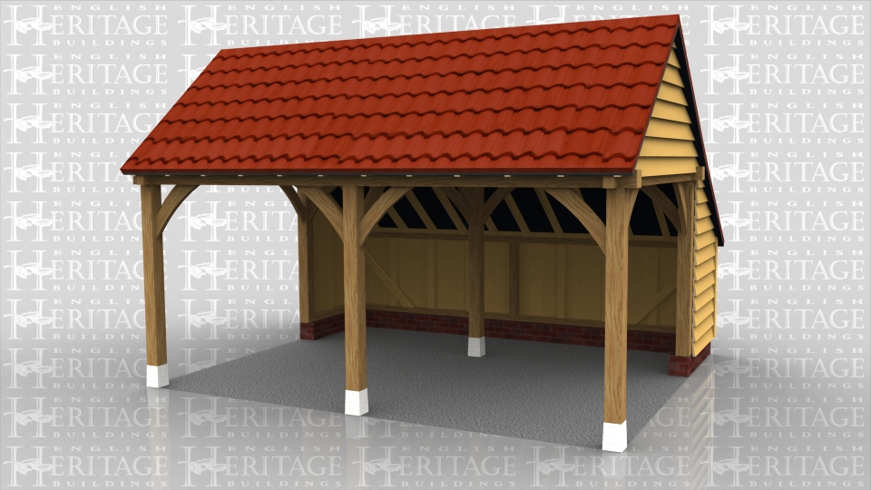 This one bay garage / carport has a side catslide which is weatherboarded whilst the rest of the sides are open.