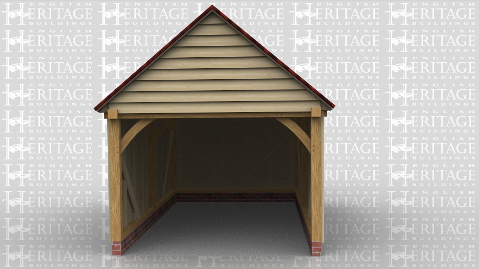 This oak framed garage has two bays that are enclosed to the front and accessed via an open left side.