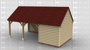 This oak framed leisure building gives a covered area for sitting under and a secure storage area for all the garden chairs and toys over the winter. The store is accessed via a single solid door to the left side.