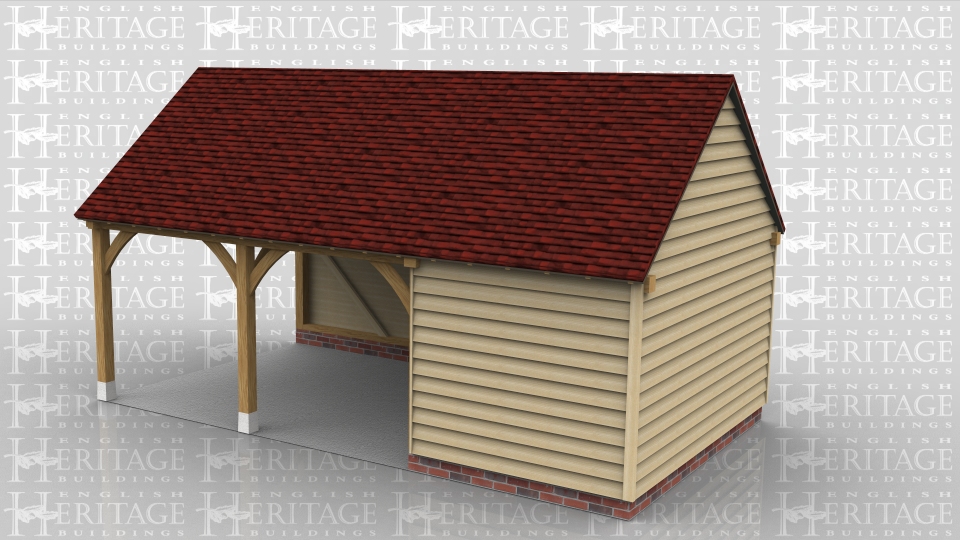 This oak framed leisure building gives a covered area for sitting under and a secure storage area for all the garden chairs and toys over the winter. The store is accessed via a single solid door to the left side.