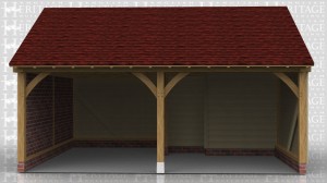 This oak framed garage has two open bays and internal partitions in the right bay to make a small store. This store is accessed via a set of double doors on the right hand side.