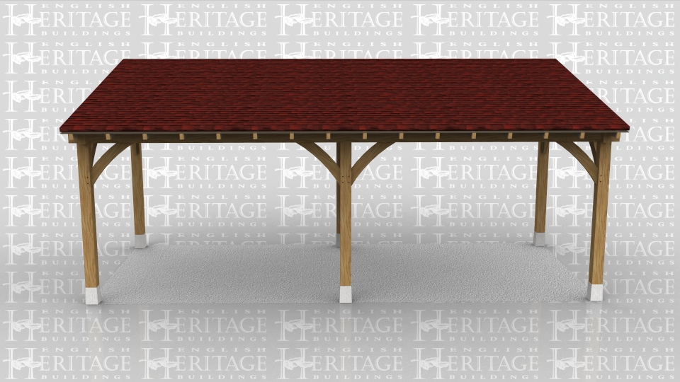 Oak framed lean-to car port against an existing building.