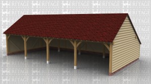 This oak framed garage has four open bays and an enclosed store to the rear.