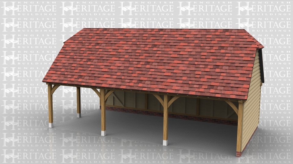 This oak framed three bay garage is open to the front and also to the left side.