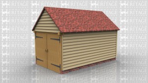 Oak framed single bay garage with garage doors.