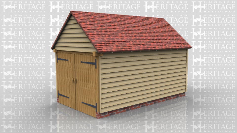 Oak framed single bay garage with garage doors.