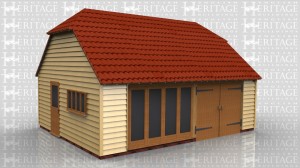 This two bay oak framed building could be used as a workshop as well as a garage, as there is a pair of garage doors to access the right hand bay. The left hand bay has full length windows and trimming for two rooflights. There is also access to the rear and side by half glazed doors.