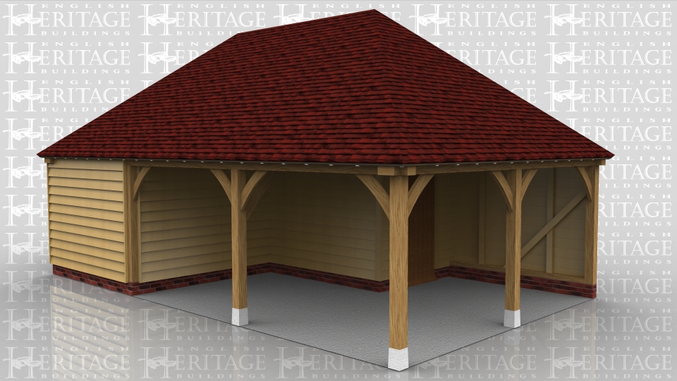 This is a three bay oak framed home leisure building one bay is enclosed which can be accesed by a wide door at the rear of the building or a single door on the left hand side. There is another bay which is open and the other bay has a partition creating a small room which is accessed by a single door. The small room is designed to be used as a store.