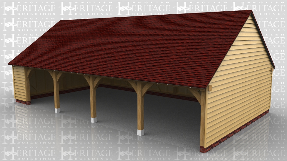 This oak framed four bay garage has an enclosed logstore to the side.