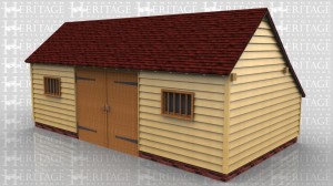 This oak framed three bay garage has one set of garage doors to the front and could be used as a workshop or store as well as for car parking. There are two mullion windows to the front.