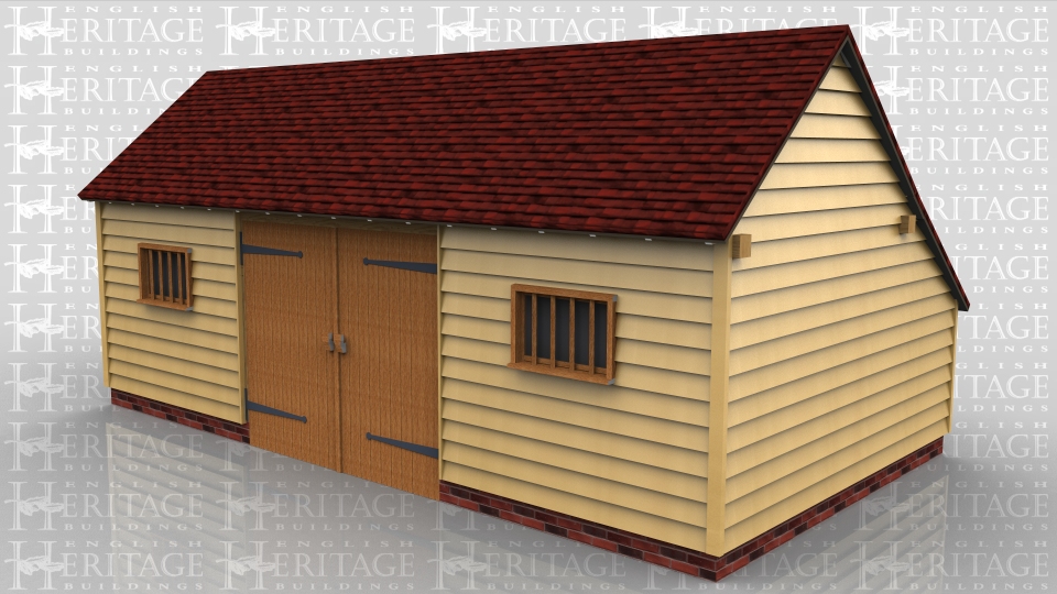 This oak framed three bay garage has one set of garage doors to the front and could be used as a workshop or store as well as for car parking. There are two mullion windows to the front.