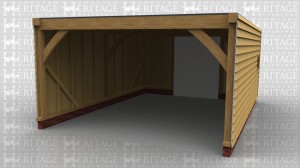 Oak framed three bay open garage. Flat roof and an enclosed logstore on the left hand side.