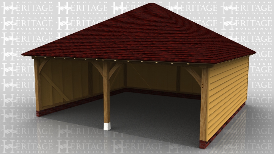 Oak Framed two bay open garage.