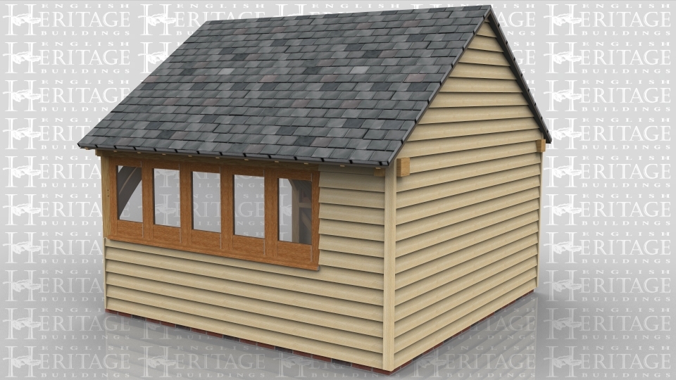 This is an oak frame designed to be attached to an existing building. It is a two bay store with partially open sides.