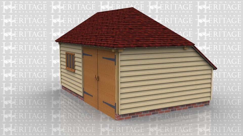 This is a two bay oak framed building which is used as a garden store and is accesed via the set of garage doors to the front. There is also a three pane window to the front of the building and an enclosed store to the rear.