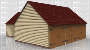 This is an oak framed equestrian building. On the left hand side are three garage bays which a secured with sets of garage doors and one of the bays can also be accessed via the single door at the other end of the bay. There are two other bay which are enclosed and are accessed via the the two equstrian doors at the front of the building.