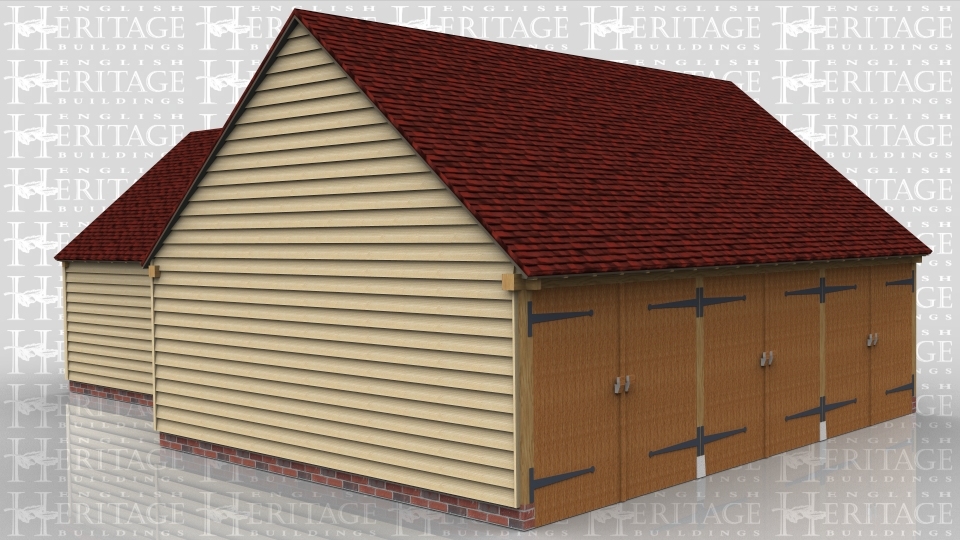 This is an oak framed equestrian building. On the left hand side are three garage bays which a secured with sets of garage doors and one of the bays can also be accessed via the single door at the other end of the bay. There are two other bay which are enclosed and are accessed via the the two equstrian doors at the front of the building.