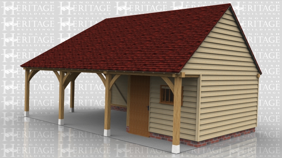 This oak framed building has two open bays and one enclosed bay with access via the single door at the front there is also a mullion window at the front of the building.