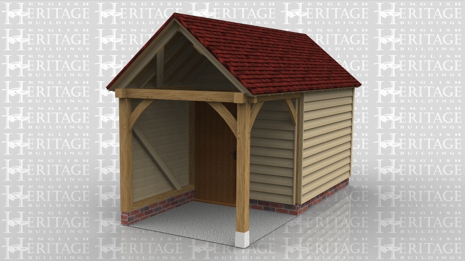 This is an oak framed building half of the bay is enclosed and is accessed via the single door in the partition.