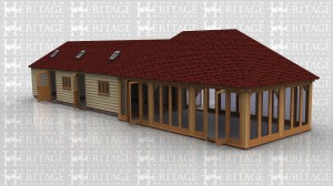 This is a six bay oak framed building. The three bays on the right hand side have full height glazing all round giving a fantastic open plan area with plenty of natural light - ideal for office or home leisure area. The three bays on the left are enclosed and divided into two separate areas with an internal partition with mullion windows to the front and rooflights at the front and rear of the builiding to give natural light.