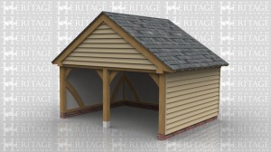 This is a two bay oak framed building. Both of the bays are open and used as parking space.