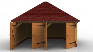 This is a two bay oak framed garage secured with garage doors.