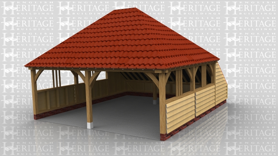 This is an oak framed building with two open bays.