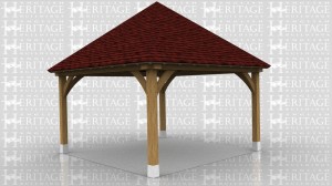 This oak framed gazebo has open sides all the way around.